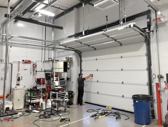 Southbury Garage Door Repair certified technician performing commercial door repair at a Southbury business facility