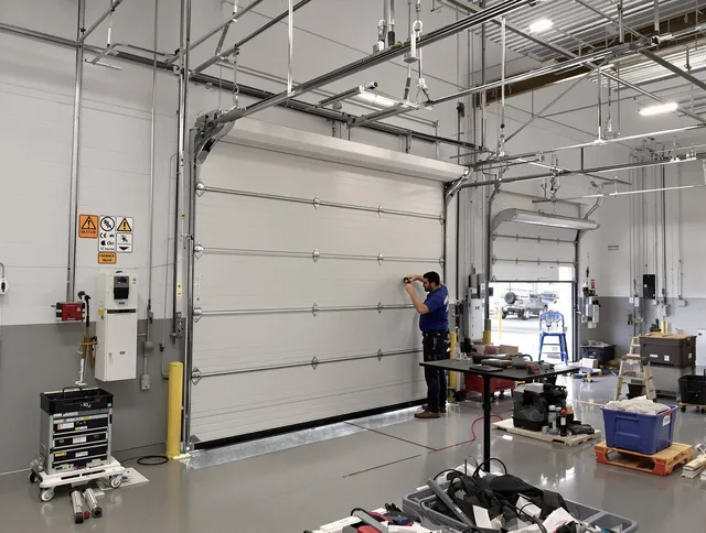 Commercial garage door repair being performed by Southbury Garage Door Repair expert in Southbury