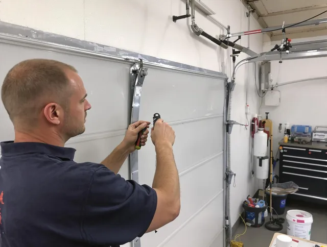 Before and after garage door dent repair by Southbury Garage Door Repair in Southbury