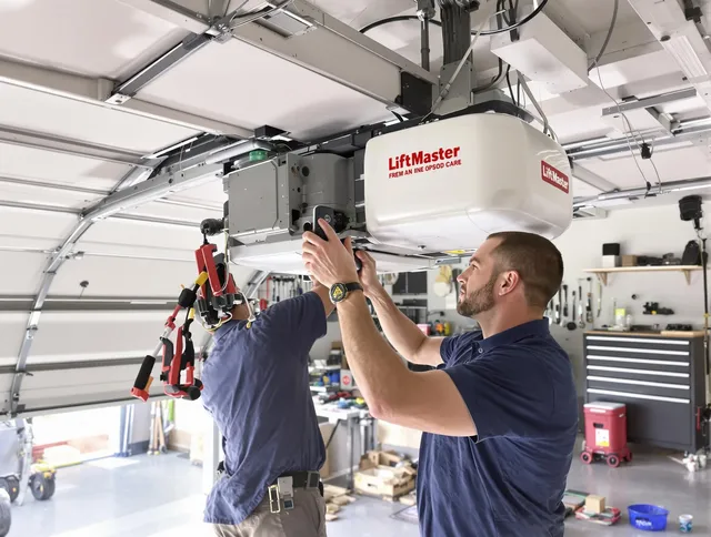 Southbury Garage Door Repair technician performing advanced diagnostics on garage opener in Southbury