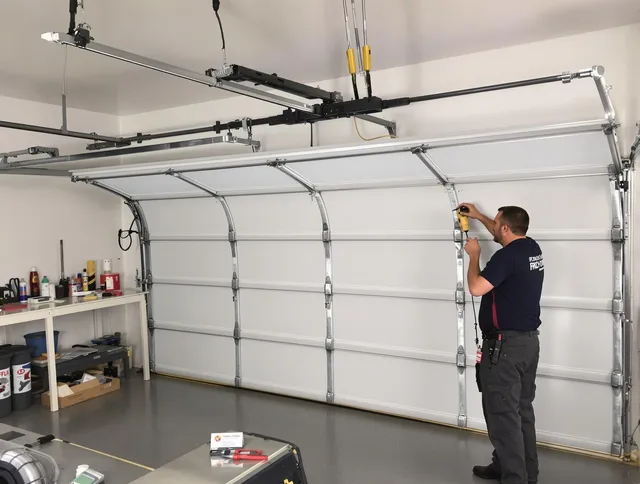Southbury Garage Door Repair certified technician performing overhead door system repair in Southbury